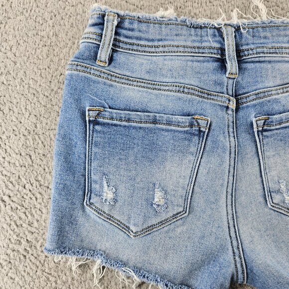 KanCan Shorts Womens 25 Distressed Denim Mid Rise Frayed Hem Raw Cut Casual - Picture 13 of 16